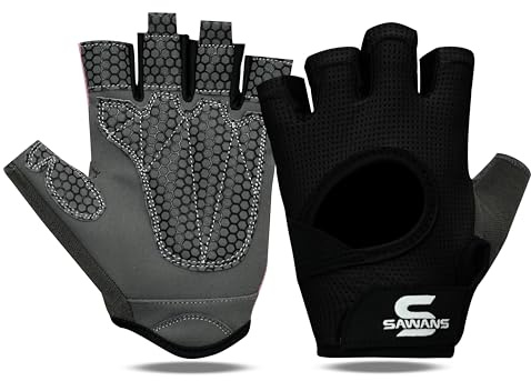 SAWANS Guanti da palestra per sollevamento pesi per uomo e donna, guanti da fitness per allenamento da donna per forza, traspiranti, antiscivolo, con palmo in silicone imbottito e protezione per la