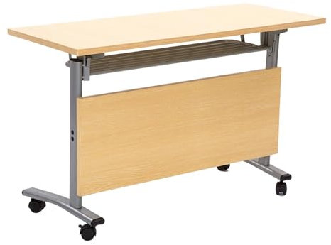 Klappbarer Konferenztisch mit Rollen und Leitblech, tragbarer Besprechungstisch für Studium, Arbeiten, mobiler Trainingstisch, Ahorn, 159,8 x 60 x 74,9 cm