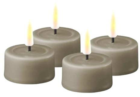 Deluxe Homeart Flammenloser Sand-LED-Teelichter, für den Innenbereich, mit Real Flame™-Technologie, batteriebetriebene Kerze, 4 Stück