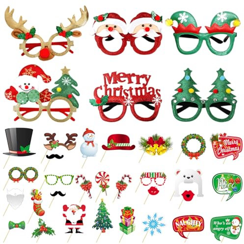 Suffolly 35er Set Weihnachten Party Brille - Lustig Xmas Neuheit Fancy Kostüme Zubehör