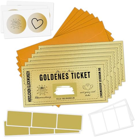 6 Stück Goldene Ticket Gutschein zum selber ausfüllen mit Rubbelaufkleber Rubbelkarte zum beschriften Gutscheinkarte Reisegutschein Kinogutschein Geburtstagskarte Geschenk für Frauen Freundin Freundin