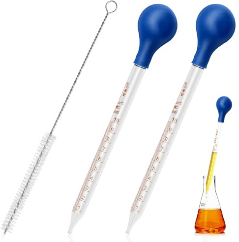 2 Stück Glaspipette 10 ml mit Bürste, Messpipette für Labor | Glas-Pipetten 10 ml, 2er Set mit Reinigungsbürste, für Labor, Forschung, Hobby, Flüssigkeiten & Öl