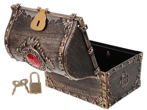 HAWILLOSCH Vintage Pirate Treasure Chest Box Small Lockable Plastic Chest for Boys and Girls Play Home Decor Key and Lock