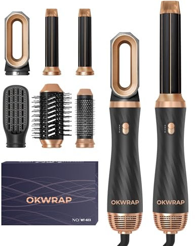 OKWRAP Haarstyler Airstyler HaiStyler Set 6 In 1 Mit Rundbürstenföhn Haarstyler Warmluftbürste Thermal Brush Airflow Lockenstab Automatisch, Volumen Föhnbürste,Für Glätten, Trocknen, Volumen, Locken