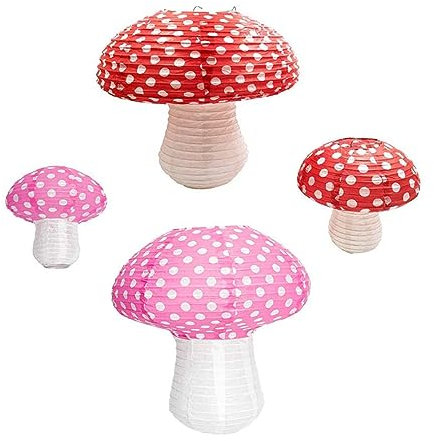 Angoily 4pcs Pink Mushroom Lamp Paper Lanterns for Baby Shower Birthday Wedding Decor
