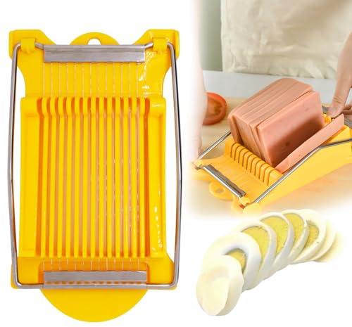 ZHMEINA Egg Slicer for Hard Boiled Eggs, Food Slicer with 14 Stainless Steel Wires, Heavy Duty Hard Boiled Egg Cutter, Spam Slicer for Soft Fruit Strawberry Luncheon Meat Home Use (1Pcs, Yellow)