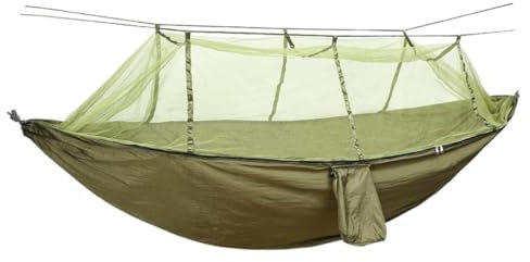 Hamaca de camping al aire libre con mosquitera, hamaca ligera de nailon de paracaídas para viajes, hamaca individual para mochileros y senderismo (verde)