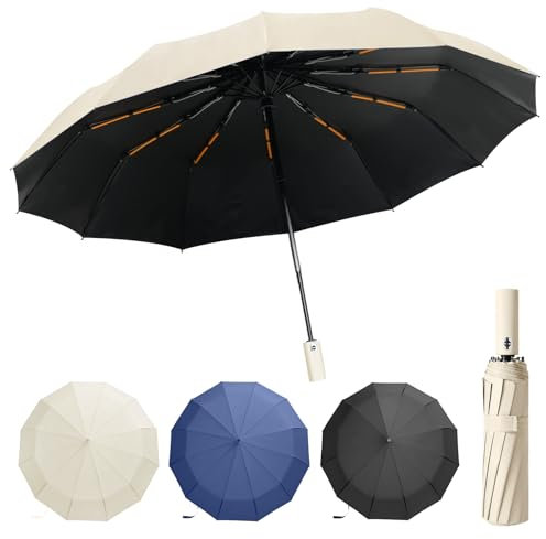 Lusibaka Umbrella Windproof Strong Compact Folding Portable,Extra Large Automatic Open & Close Rainproof with UV Protection,Sturdy Durable Umbrella with 12 Ribs,99 UV Protection UPF 50