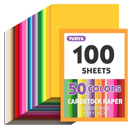 100 Sheets 8.5 X 11 Colored Cardstock, 50 Assorted Colors Construction Paper Card Stock Printer Paper for Printing, Card Making, DIY Crafts,School Supplies,Party Decorations (180GSM/65LB)