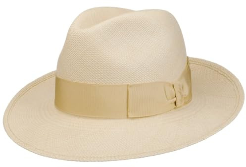 Borsalino Cappello Panama Amedeo Bogart Uomo - Made in Italy Fedora Estivo con Nastro Grosgrain Primavera/Estate Estate - 61 cm Natura-Beige