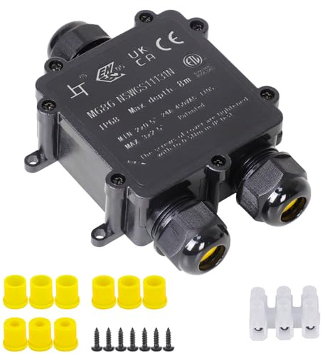 LeMotech Abzweigdose wasserdicht IP68, 3-Wege Kabelverbinder mit M25 Gewinde, Ø4mm-14mm Kabeldurchmesser, Verteilerdose für Außen, Garten, Boden, Schwarze Outdoor (1 Stück)