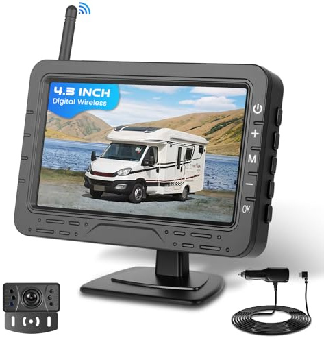 Hodozzy Digital trådlös backkamera kit, 4,3 tum IPS-skärm med mörkerseende och vattentät bakre kamera för bil, lätt att installera, 12 V backup-kamera