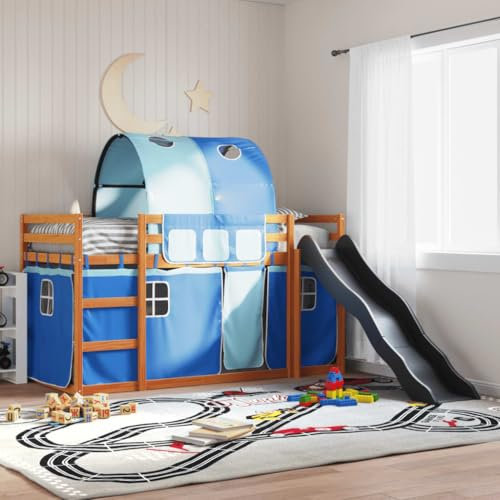 UJCHVHN Item-Bunk Bed without Mattress with Slide and Curtains Blue 90x190 cm Single,Beds & Accessories,Beds & Bed Frames