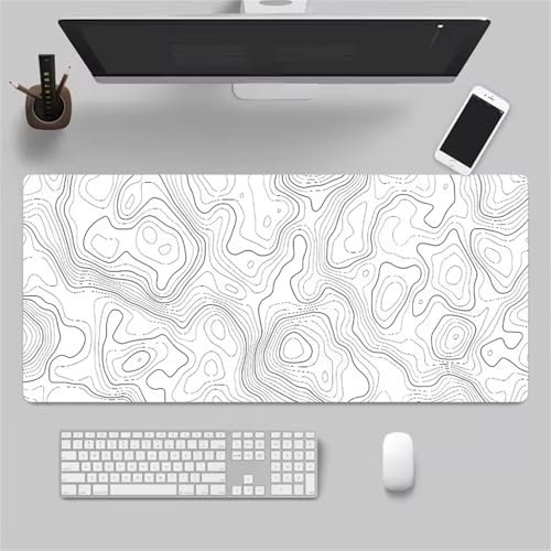 Grand Tapis de Souris Gaming Mouse Pad XXL 1200x600x3mm avec Base en Caoutchouc antidérapant Extended XXL Long Clavier Pad de Table Grand Tapis de Souris Gamer (Topographie Blanche)