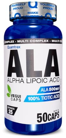 Quamtrax Nutrition - ALA - Alpha Lipoic Acid (Ácido Alfa Lipoico) - 50 cápsulas - Antioxidante, apoyo metabólico y bienestar general