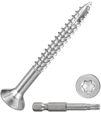 DTGN #8x1-5/8 Deck Screws - 200Pack - Good for Decks, Fences, Frames, Farms, Outdoor Furniture - 410 Stainless Steel Wood Screws W/ T25 Torx Star Drive Bit - Silver | Wood Screws Epoxy-Coated Decking Screws W/ T25 Torx Star Drive Bit,Good for Decks,Fences,Frames,Farms,Outdoor Furniture