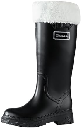 Generisch Botas de agua de mujer estilo europeo versátil zapatos de agua de tacón alto extra alto impermeable grandes tallas largas elegantes cómodas altas botas impermeables, Negro , 40 EU