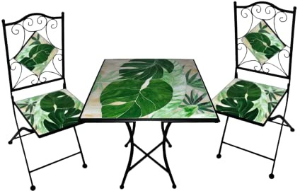 MONDO VIRO Costarica Gartenmöbel-Set mit 2 Stühlen und Tisch aus Keramik