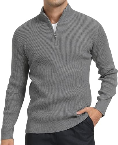DAFENP Jersey Hombre Invierno Cuello Alto con Cremallera Suéter Punto Manga Larga Cálido Trabajo Pullover FS6783M-DarkGrey-XL