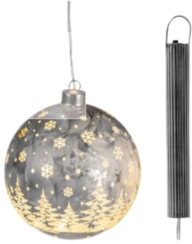 Hänger Kugel Frosty-braun/Gold mit LED-Licht + Timer 10cm aus Farbglas,Dekoration Weihnachten Beleuchtete Weihnachtskugel Deko-Kugel hängend