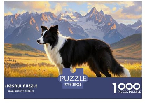Puzzles Chien Border Collie De 1000 Pièces pour Adultes,Paysage de Prairie Un Jeu De Dexérité Très Difficile Puzzle Jeu D'intelligence 38x26cm/1000pcs