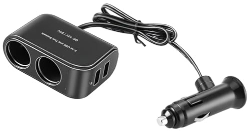 1pcs Car Cigarette Lighter Splitter 2 Sockets USB Car Charger Power Socket Adapter with 2 USB Ports 2 Cigarette Splitter 12/24V Power Outlet Splitter for Camera Dash Cam,GPS,Phones