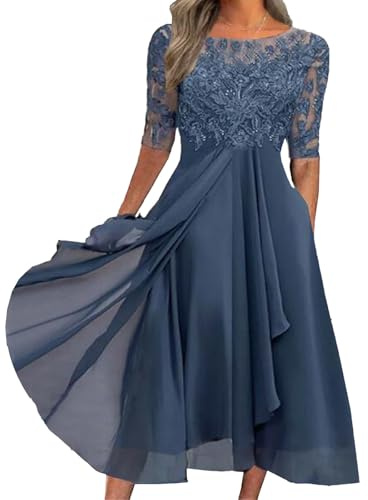 Robe de Cocktail élégante pour mère de la mariée, en Dentelle, Manches 3/4, pour Femme, Tenue cérémonie invitée Mariage