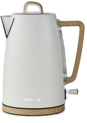 GEEPAS NordiQ 1.7L Electric Kettle | 3000W Rapid Boil Stainless Steel Jug Kettle Matte Finish with Wood Accents | Auto Shut Off Boil Dry Protection Detachable Filter | 2 Year Warranty Cream