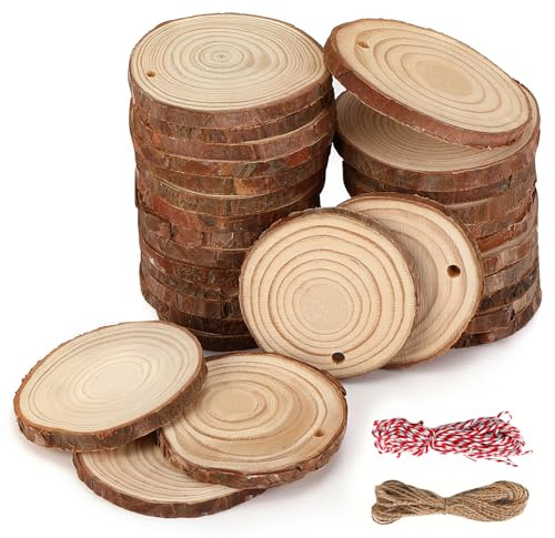 Rodajas de Madera Natural 20 Piezas, Discos de Madera Redondos 9-10cm, 10mm de Grosor con Cortezas, Troncos Madera Decoración para Bricolaje, Manualidades, Pintura y Pirograbador