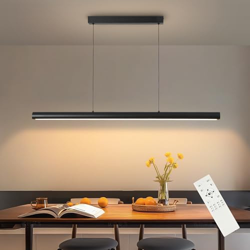 FANLG LED Pendelleuchte Esstisch 100cm/40W, Hängelampe Dimmbar 3000K-6000K | Lineare Pendelleuchte schwarz Hängelampe Esstisch Lampe hängend 150cm Höhenverstellbar Hängeleuchte für Esszimmer Küche