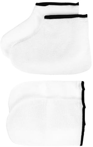 Garneck Moufles et Chaussettes Paraffine pour Spa, Lot de 2 Paires en Polyester Blanc, Maintien Chaleur et Absorption Maximale de L'humidité pour Soins des Mains et Pieds à Domicile