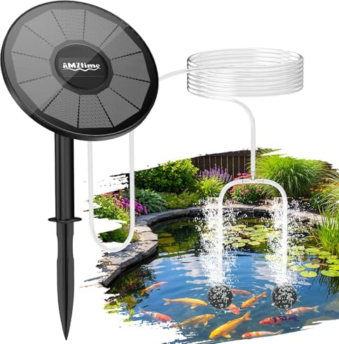 AMZtime Solar Pond Aerator with Air Pump,3W & 2200mAh Solar Aerator for Ponds Outdoor,2 Modes(18H/36H) Solar Powered Air Pump with Air Stone & Hose for Small Fish Pond,Stock Tank,Aquarium Hydroponics