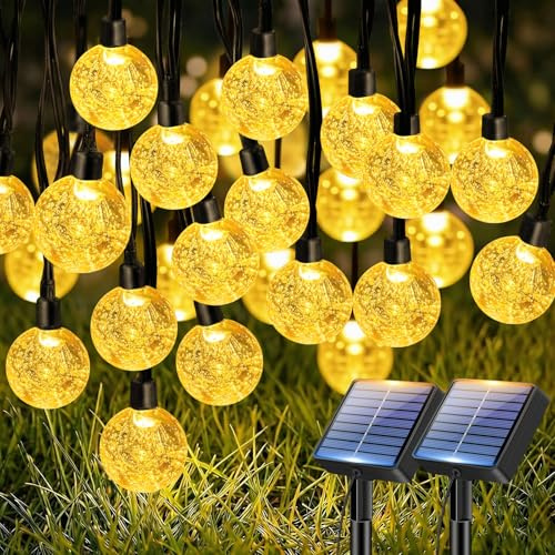 btfarm 2 Stück15M Solar Lichterkette Outdoor, LED Kristall Kugeln Außen | Solarlichterkette Wetterfest IP65 Wasserdicht, 8 Modi Lichterketten Outdoor für Balkon Garten Weihnachten Deko, Warmweiß