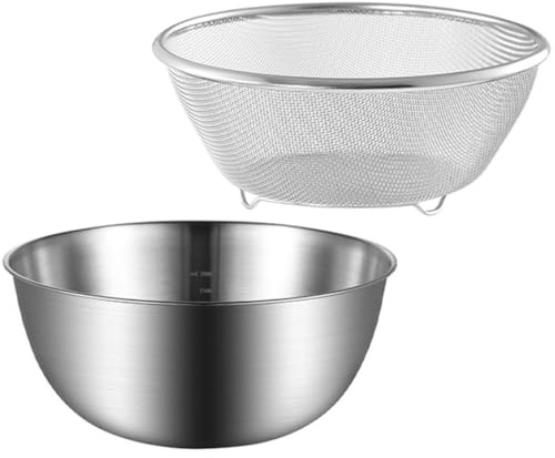 TOYANDONA Scolapasta in Acciaio Inox con Colino Maglia Fine per Lavaggio Riso Frutta e Verdura Resistente e Sicuro senza Odori Bordi Lisci Antitaglio