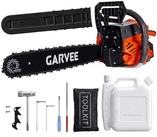 Garvee Motosierra de Gasolina 58cc, Motor de 2 Tiempos, Espada de 50 cm, Sistema de Arranque Rápido, Freno de Seguridad y Antivibración, Ideal para Tala de Árboles y Corte de Leña, Modelo 5800 Naranja