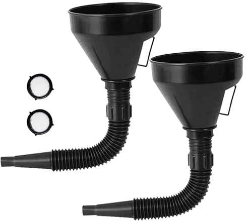 Lot de 2 entonnoirs avec tuyau pour voiture, entonnoir carburant | entonnoir huile moteur, entonnoir long avec bec amovible, filtre, Accessoires pour changement d'huile d'essence, funnel, noir