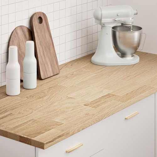 FWIKDUN Robusto piano di lavoro in legno di quercia per cucina, 140 x 63,5 x 2,7 cm, rettangolare, in rovere naturale come piano da scrivania e piano di lavoro in legno di facile manutenzione