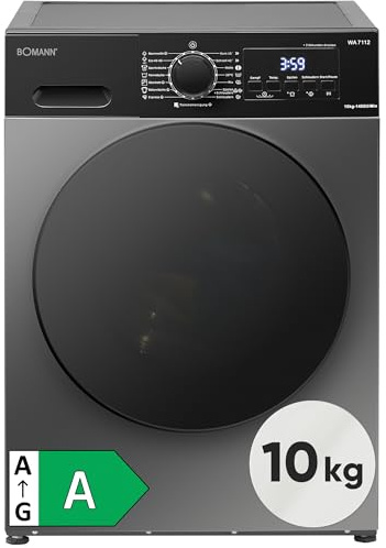 Bomann® Waschmaschine 10kg | 5 Jahre Motor-Garantie | Invertermotor - effizient, leise & langlebig | inkl. Aqua-Stop | max. 1400 U/min | 15 Programme | LED-Display | Washing Machine | WA 7112 schwarz