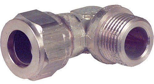 Klemmringverschraubung aus Messing, Winkel 90°, einseitig AG, 12 mm x DN 15 (1/2)