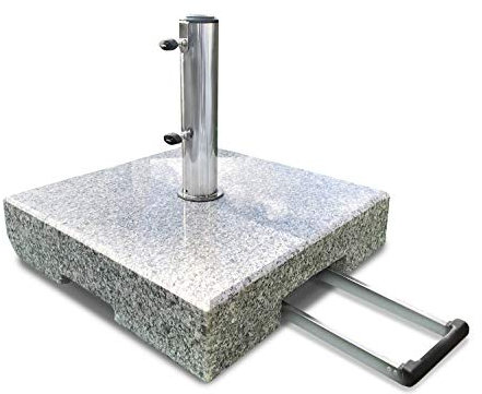 Jati 70kg Granite Parasol Base with Wheels - 32mm / 38mm / 48mm / 52mm Pole Adapters | Tightening Knobs | Telescopic Handle | Stainless Steel Tube