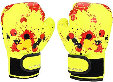 Bnineteenteam Kid's Boxing Gloves, Children Cartoon PU Leather Boxing Gloves Beginners Sparring Training Gloves Aged 2-11Years Old(Yellow) Children's Sports Equipment Children's Movement