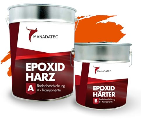 MANADATEC 2k Epoxidharz Bodenbeschichtung 5kg I RAL 2009 Verkehrsorange I Abriebfest, lösemittelfrei, geruchsneutral I Garagenbodenbeschichtung, Epoxy Bodenbeschichtung Garage, Keller Epoxidharz Boden