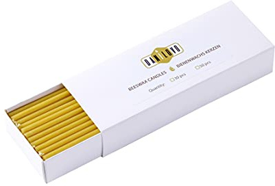 Danilovo Bienenwachs Kerzen 50 Stück (Gelb) - Orthodoxe Kerzen für Gebet Tischdeko - Ungiftig, Ruß - Tropffrei, Lang, Nachhaltige Produkte (Höhe 20,5 cm)