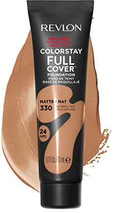 Revlon ColorStay Full Cover Longwear Matte Foundation, Heat & Sweat Resistant Lightweight Face Makeup, Natural Tan (330), 30ml