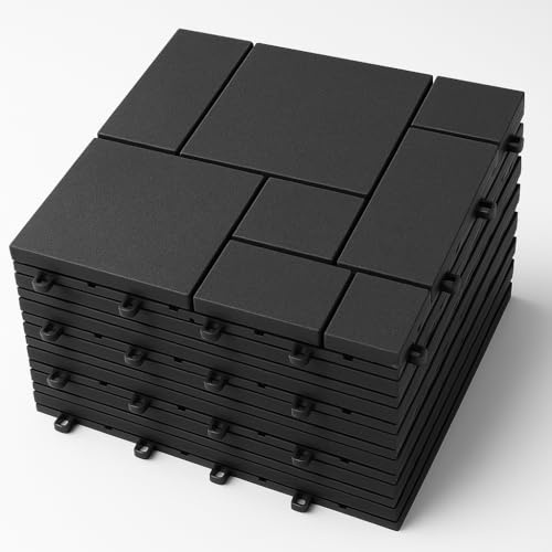 EPISENT Interlocking Decking Tiles 30cm x 30cm in Black for Garden & Patio - Outdoor Pack of 10