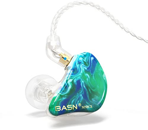 BASN MMCX Dreifach-Treiber In-Ear-Monitore mit satten Bässen, HiFi-Stereo-IEM-Kopfhörer mit verbesserten abnehmbaren Kabeln für Audiophile Musiker (Eisgrün)