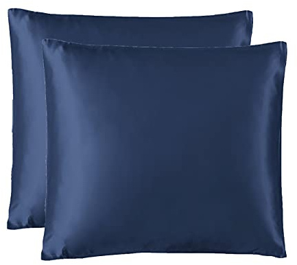 THXSILK Seiden Kissenbezüge 2 Stück 80x80cm, 25 Momme Maulbeerseide Kissenhülle mit Reißverschluss, Antialterung & Anti-Falten, Marineblau
