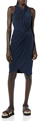 Amazon Essentials Women's Sleeveless Crossover Twist Neck Faux Wrap Dress Dress, Navy, Medium