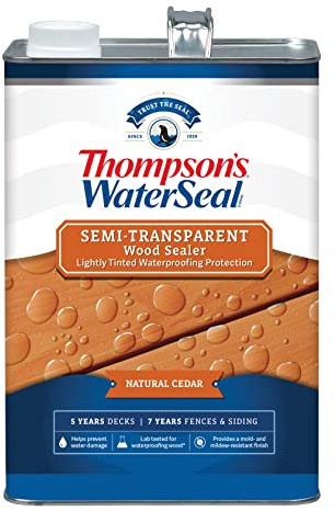Thompson’s WaterSeal Semi-Transparent Waterproofing Wood Stain and Sealer, Natural Cedar, 1 Gallon
