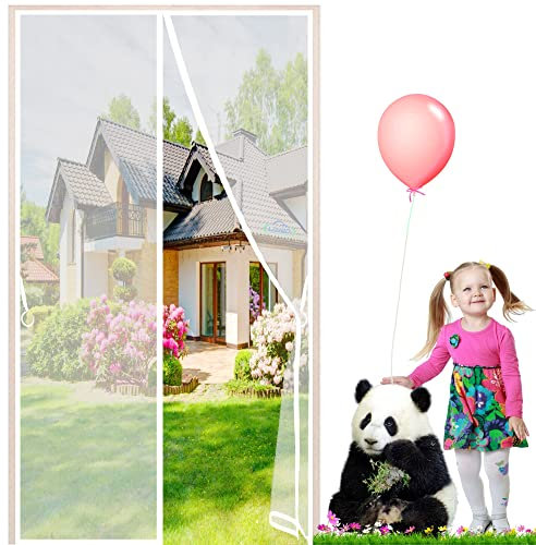 LZHBD Magnet Fliegengitter Tür Ohne Bohren Magnetisch Fliegengitter Tür Insektenschutz, 90x200 cm Magnete Automatisch schließen, für Balkontür Fenster Garage, Weiß, Neuste Version